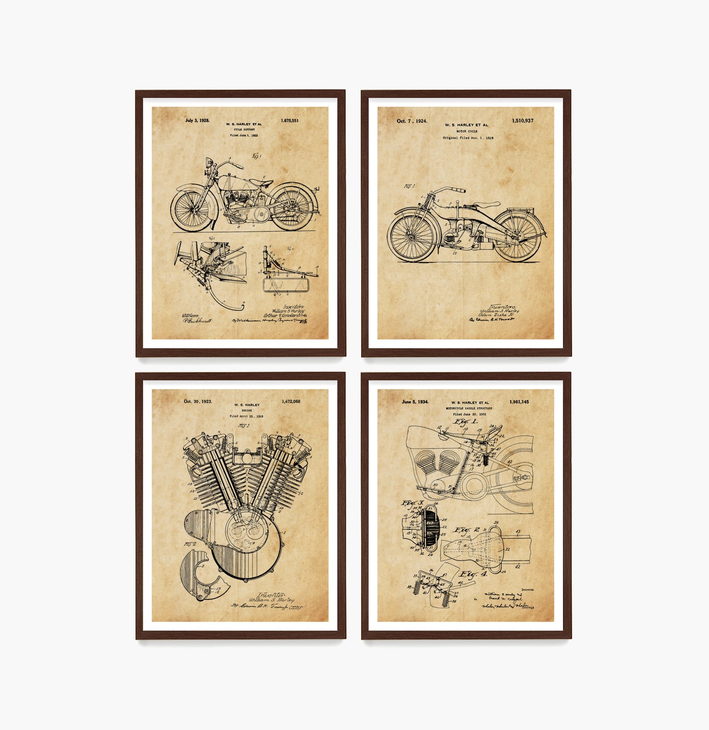 Harley Davidson Motorcycle Patent Wall Art, Harley Davidson Posters