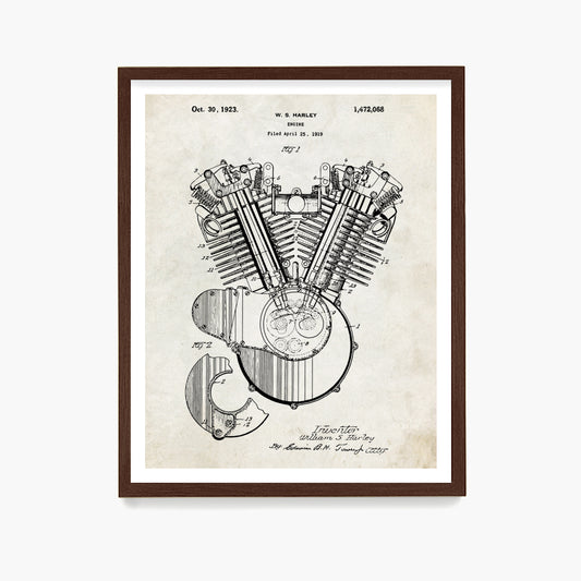 Harley Davidson Motorcycle Engine Patent Poster, Harley Davidson Wall Art