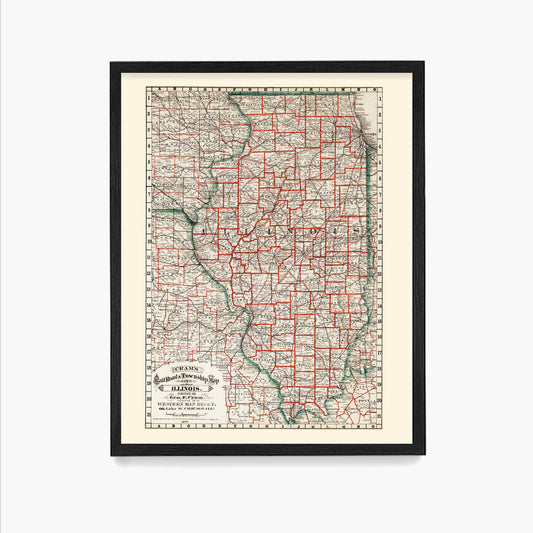 Illinois Map, Illinois Home, Map Wall Art