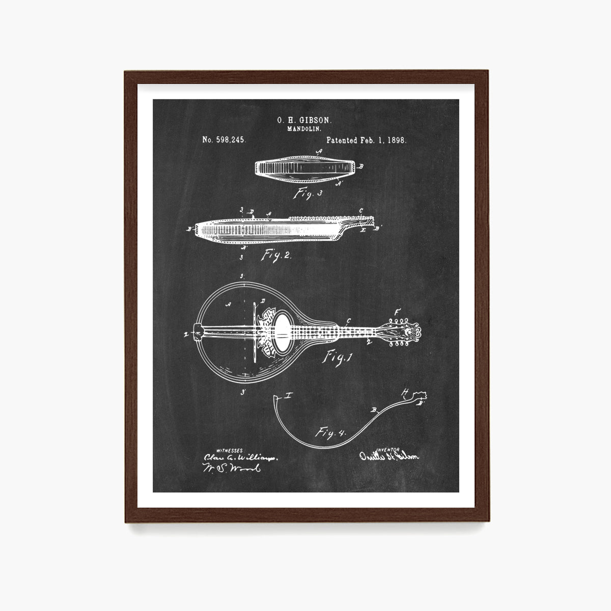 Mandolin Patent Poster, Bluegrass Patent Wall Art, Music Room Decor