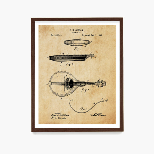 Mandolin Patent Poster, Bluegrass Patent Wall Art, Music Room Decor