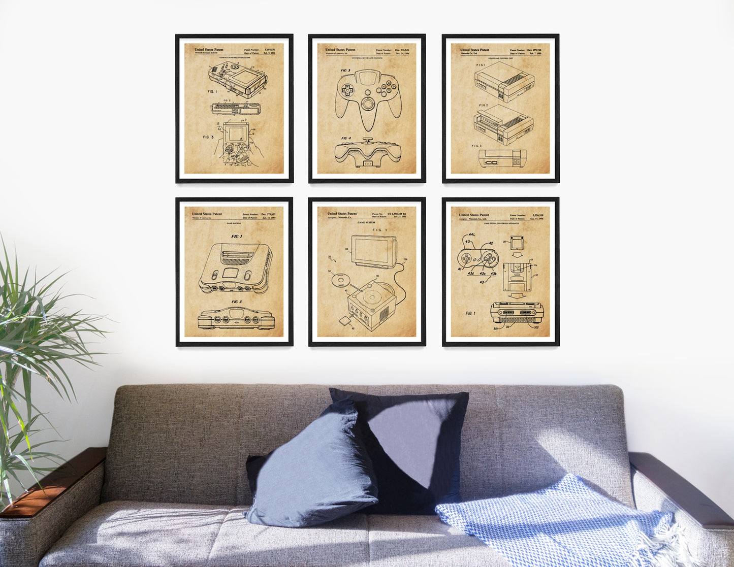 Nintendo Video Game Patent Wall Art, Nintendo Console Patent Posters