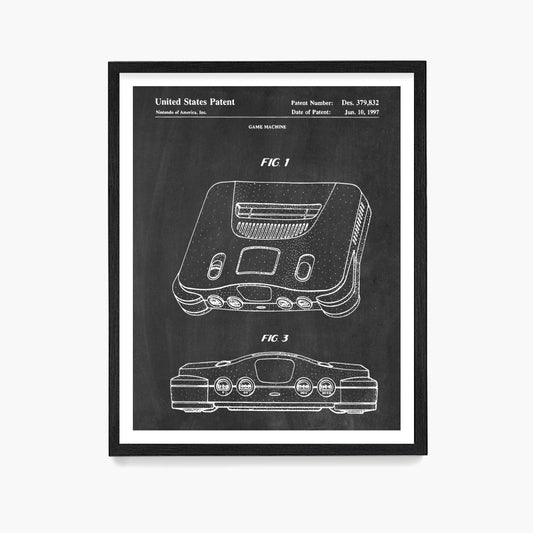 Nintendo 64 Console Patent Poster, Video Game Wall Art