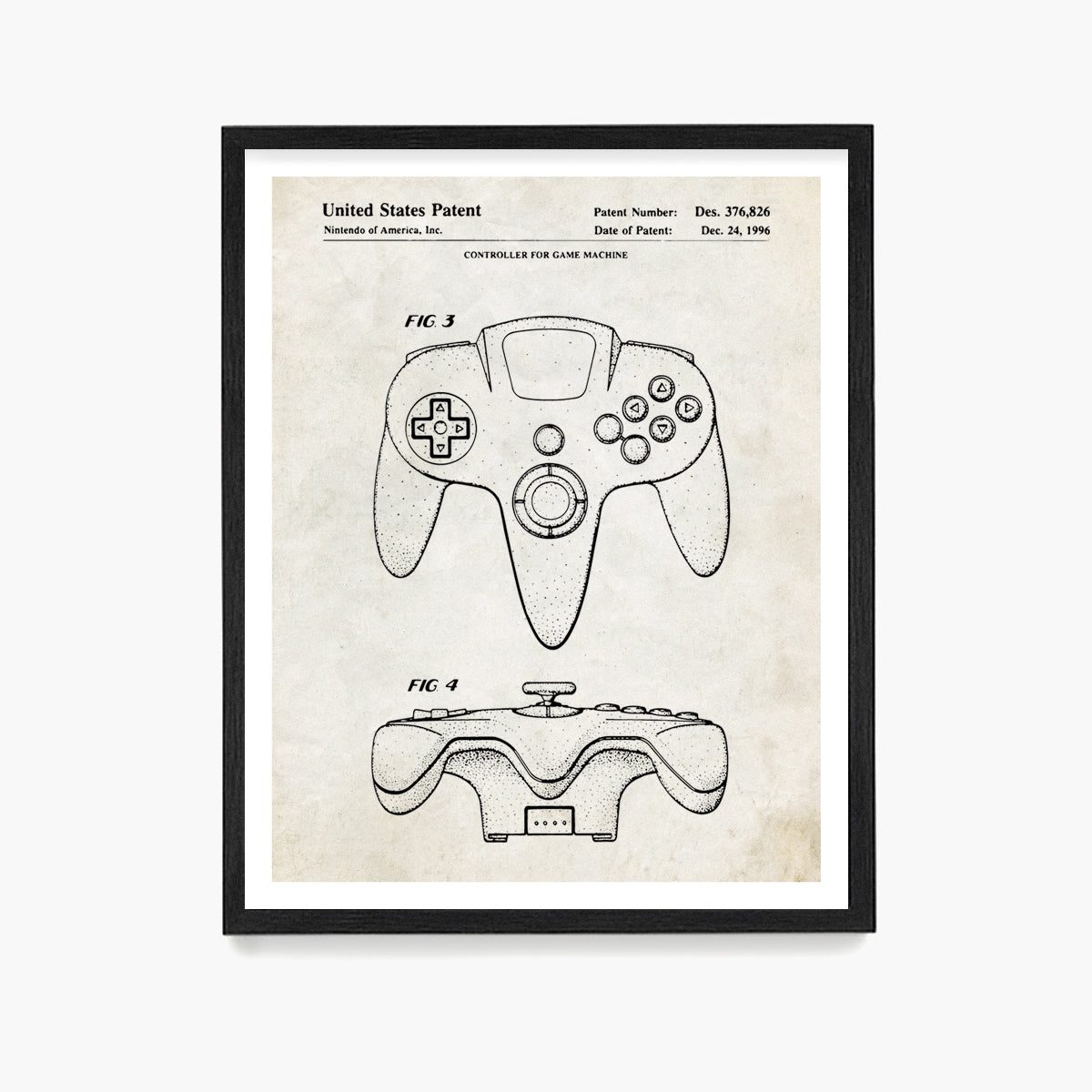Nintendo 64 Controller Patent Poster, Video Game Wall Art