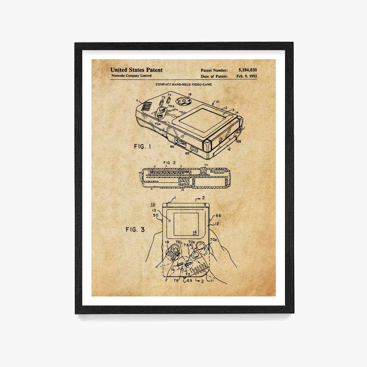 Nintendo Gameboy Patent Poster, Video Game Wall Art