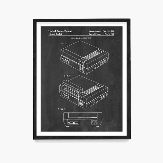 Nintendo NES Console Patent Poster, Video Game Wall Art