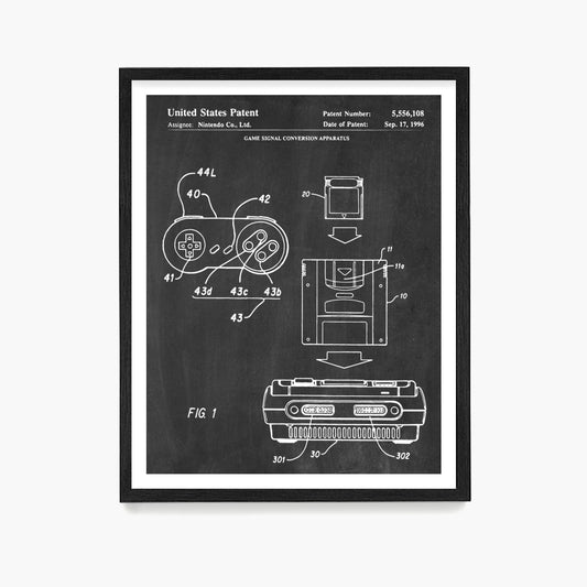 Super Nintendo Console Patent Poster, Video Game Wall Art