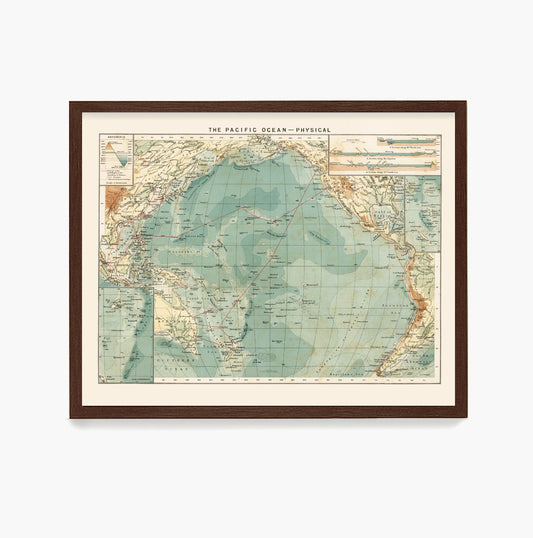Pacific Ocean Map, Nautical Map Wall Art