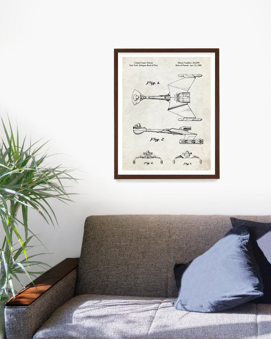 Star Trek Klingon Ship Patent Poster, Star Trek Wall Art