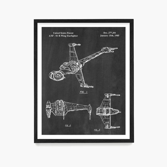 B Wing Patent Poster, Star Wars Patent Wall Art