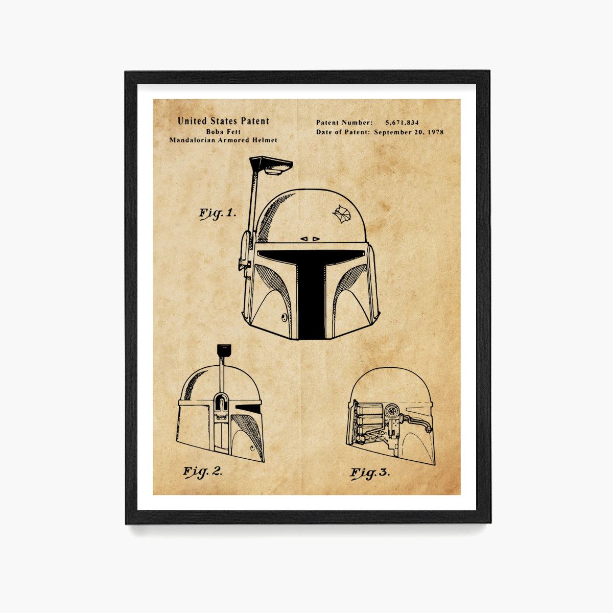 Star Wars Boba Fett Patent Poster, Star Wars Mandalorian Patent Wall Art