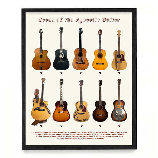 Acoustic Guitar Poster, Icons of the Acoustic Guitar, Music Wall Art