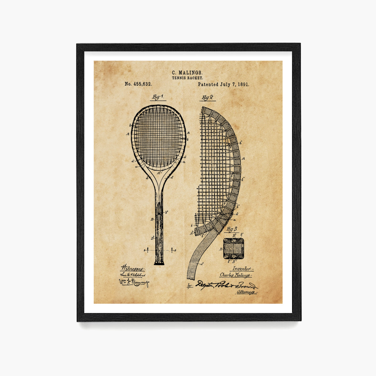 Tennis Racket Patent Poster, Tennis Wall Art