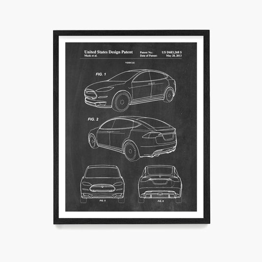 Tesla Car Patent Poster, Electric Vehicle Wall Art