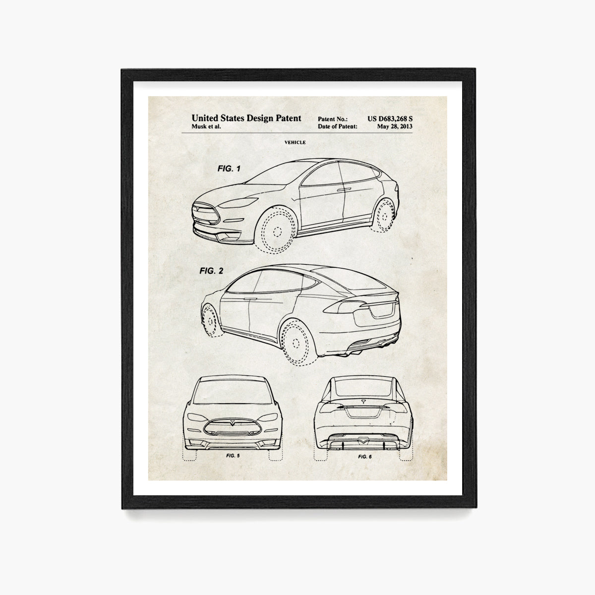 Tesla Car Patent Poster, Electric Vehicle Wall Art