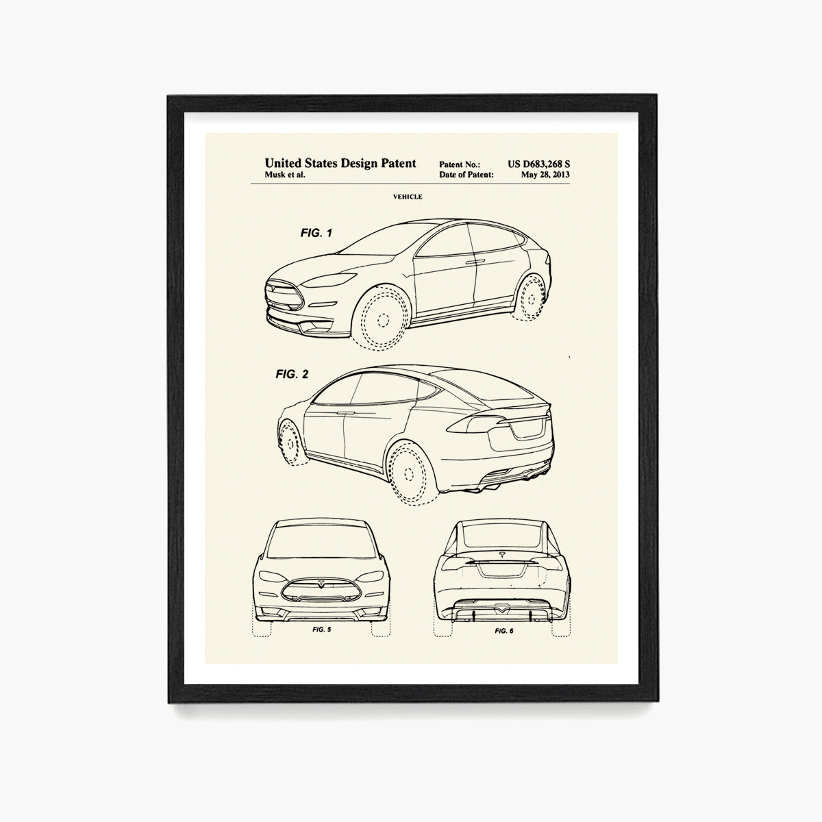 Tesla Car Patent Poster, Electric Vehicle Wall Art