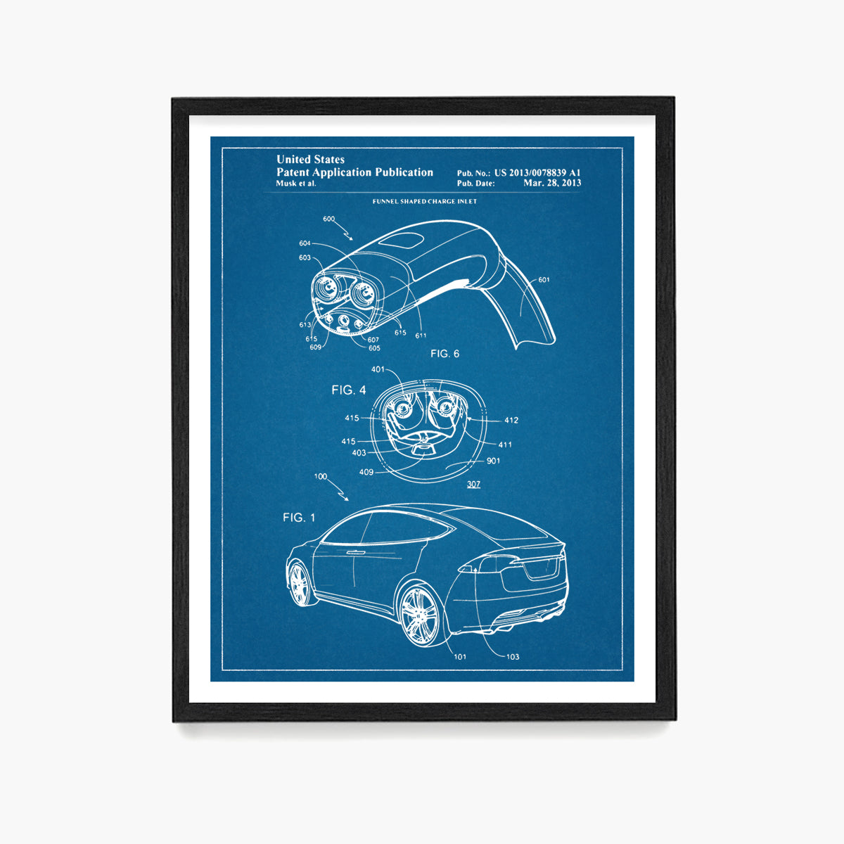 Tesla Car Patent Poster, Automobile Wall Art