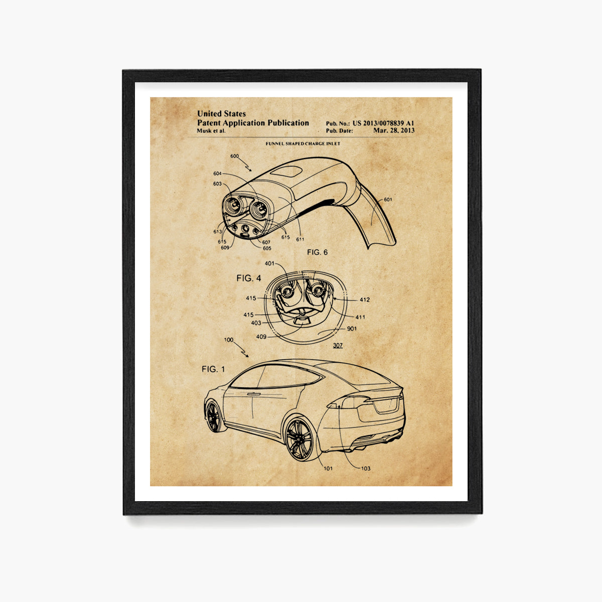 Tesla Car Patent Poster, Automobile Wall Art
