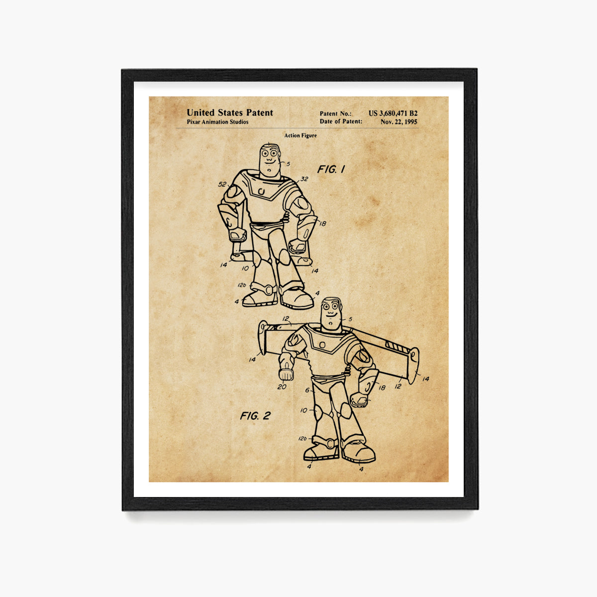 Buzz Lightyear Toy Story Patent Poster, Toy Story Patent Wall Art
