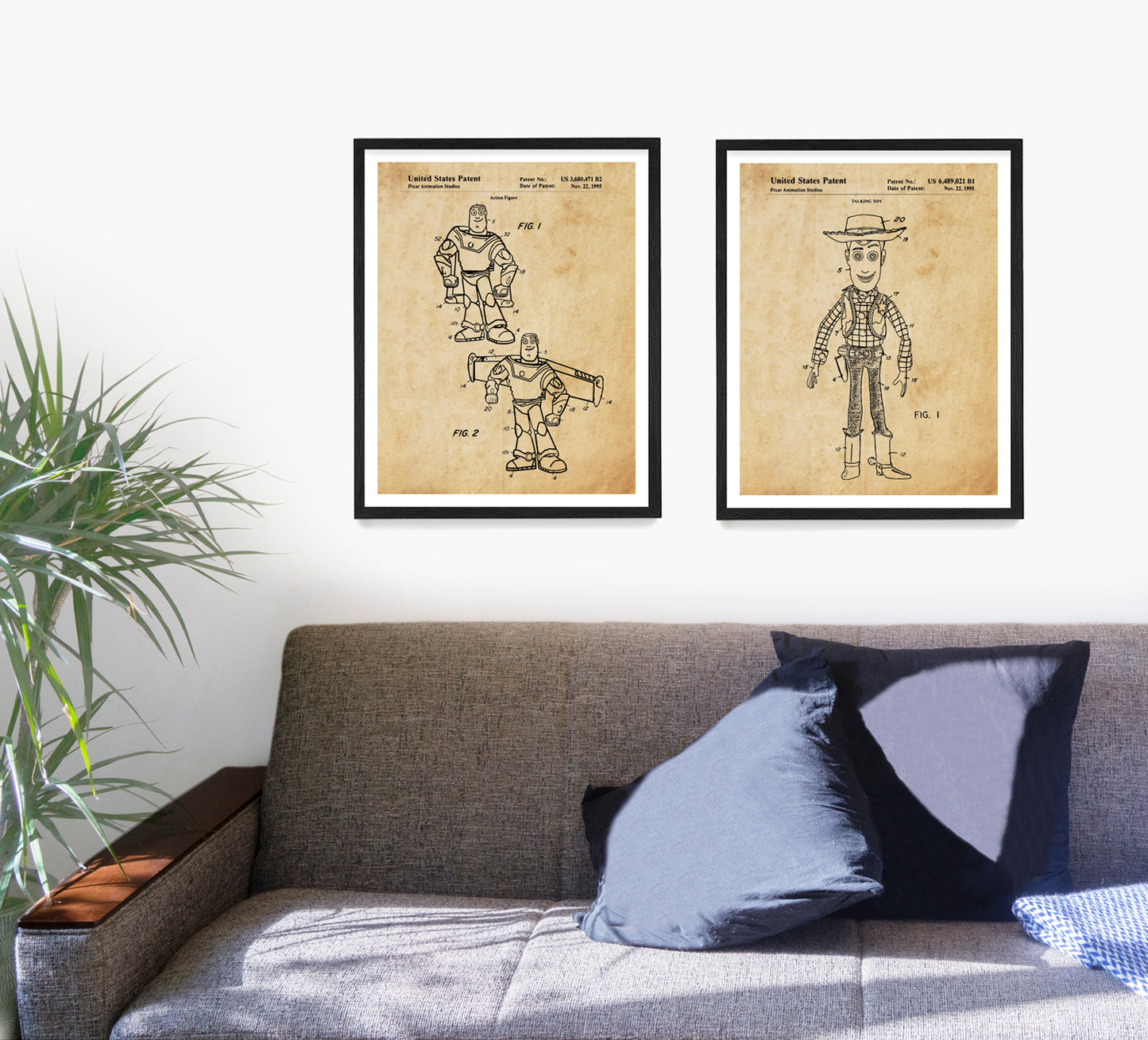 Toy Story Patent Wall Art, Buzz Lightyear Woody Posters