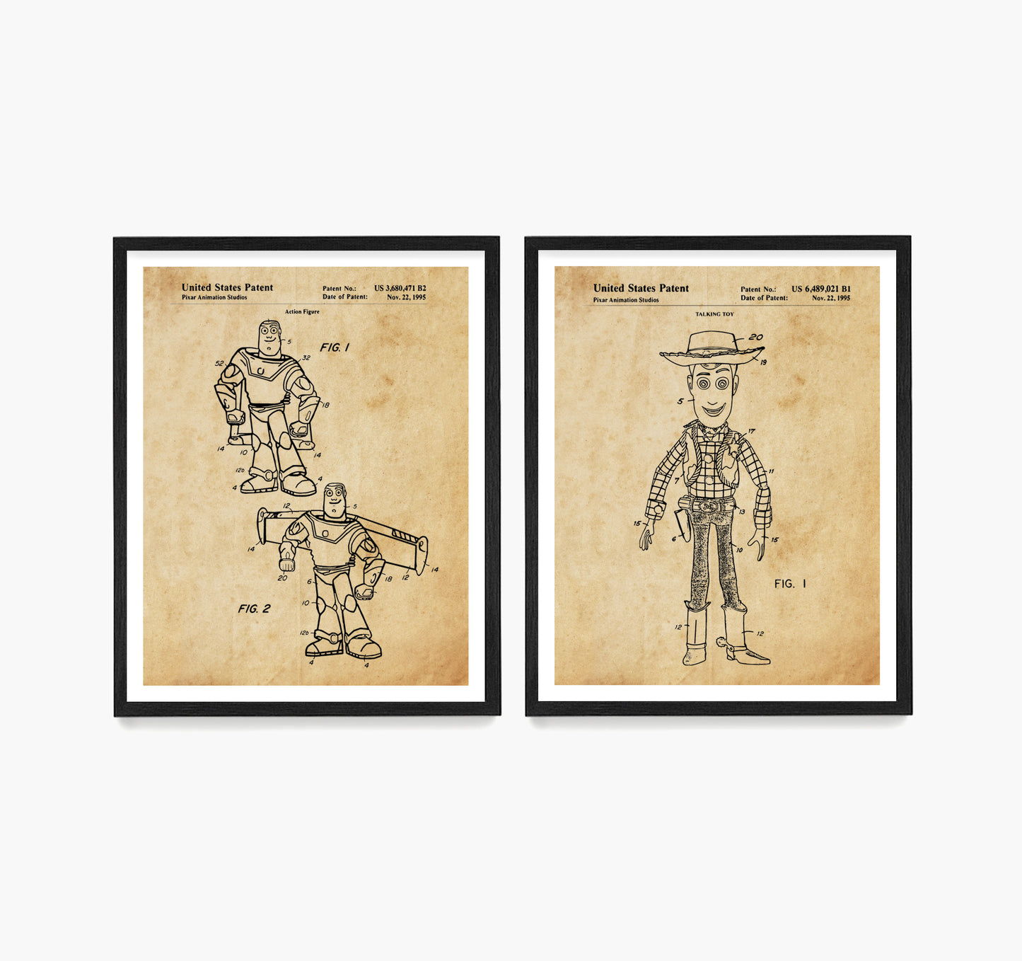 Toy Story Patent Wall Art, Buzz Lightyear Woody Posters