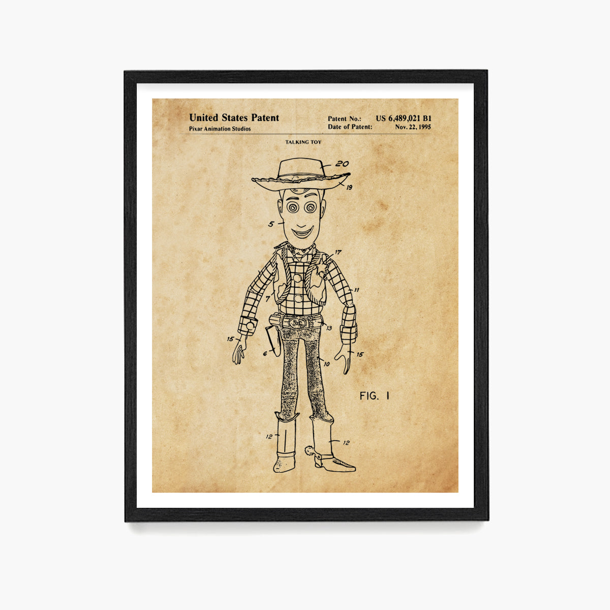 Woody Toy Story Patent Poster, Toy Story Patent Wall Art