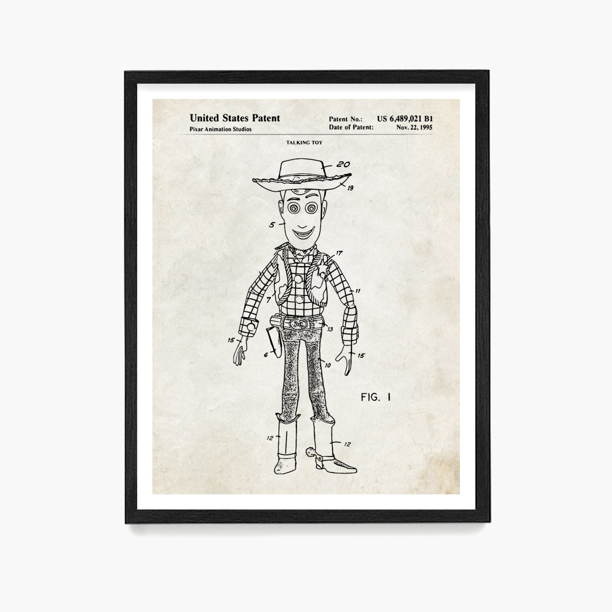 Woody Toy Story Patent Poster, Toy Story Patent Wall Art