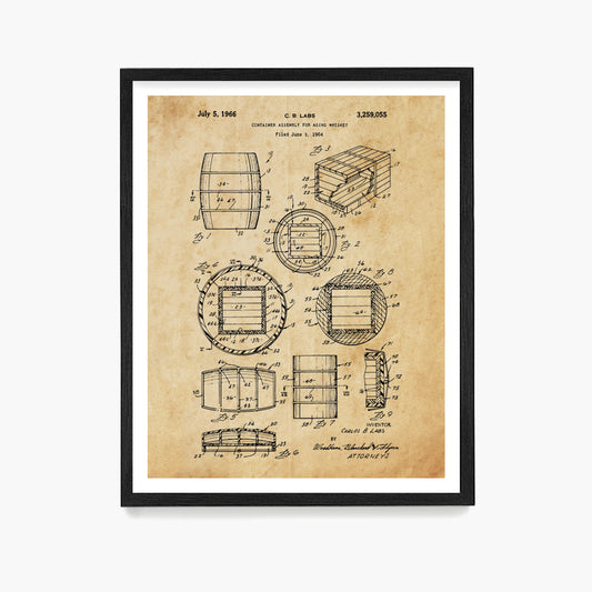 Whiskey Barrel Patent Poster, Kitchen Wall Art