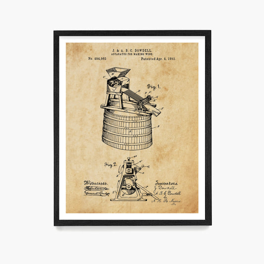 Wine Making Patent Poster, Kitchen Wall Art