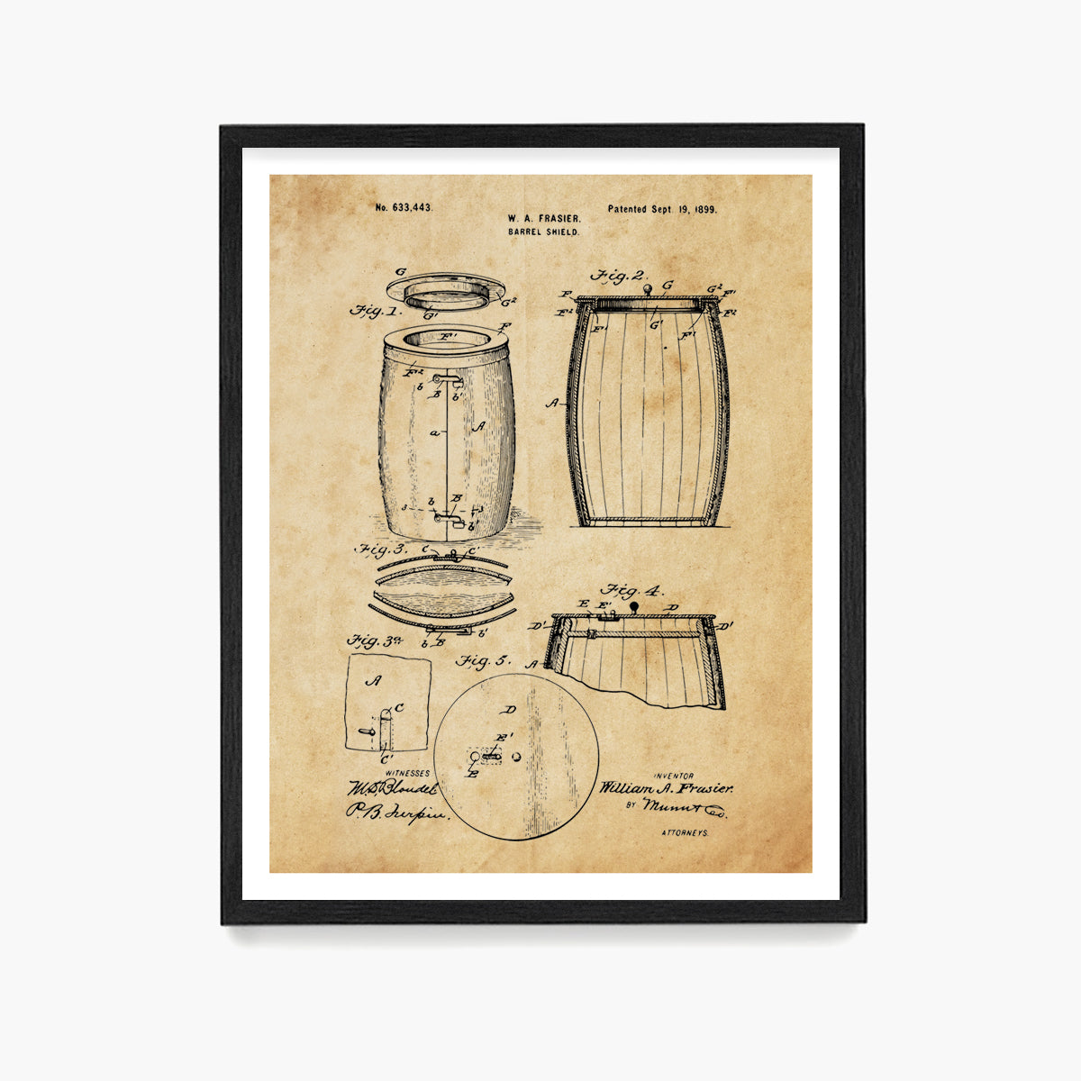 Wine Barrel Patent Poster, Kitchen Wall Art