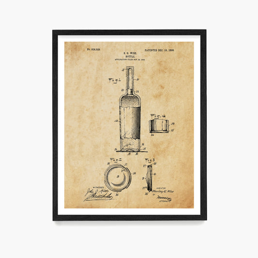 Wine Bottle Patent Poster, Kitchen Wall Art