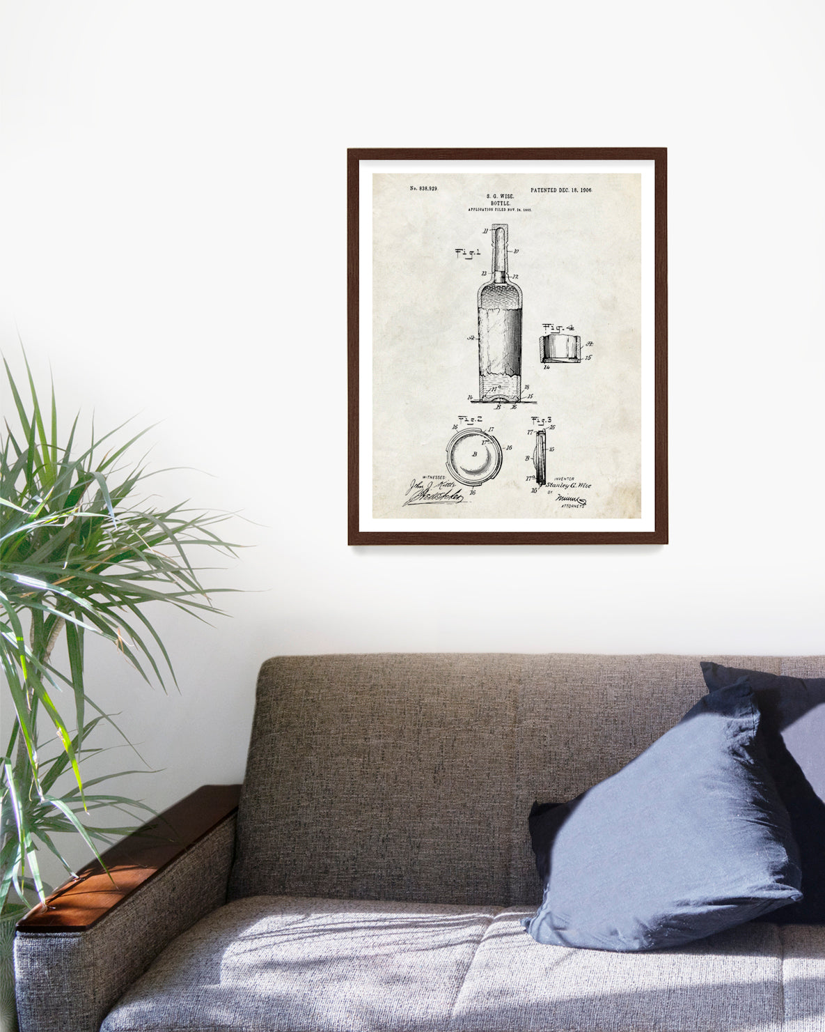 Wine Bottle Patent Poster, Kitchen Wall Art